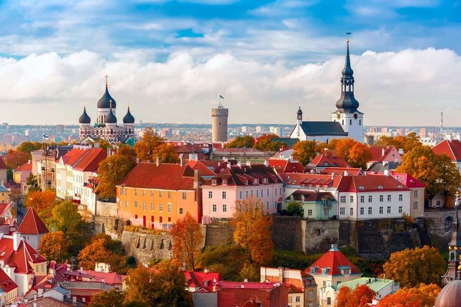 Aerial view old town Tallinn Estonia