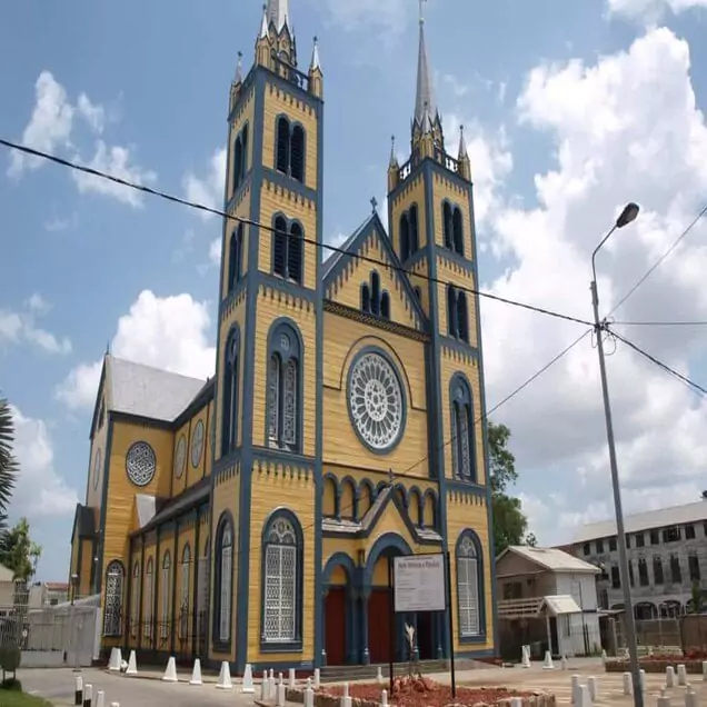 The Cathedral-Basilica of Saint Peter and Paul also called Saint Peter and Paul Cathedral is a wooden Roman Catholic cathedral located in the centre of the capital city of Paramaribo, Suriname. The Catholic congregation in the city originally used a church adapted in 1826 from a Dutch Jewish theatre built in 1809.
